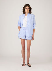 Women's Relaxed Poplin Boxer Short in Pale Blue/White