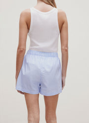 Women's Relaxed Poplin Boxer Short in Pale Blue/White