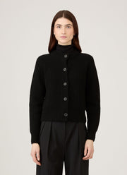 Women's Ribbed Crew Neck Cardigan in Black