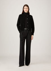 Women's Ribbed Crew Neck Cardigan in Black