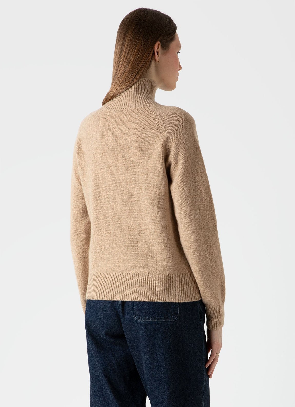 Women's Lambswool Funnel Neck Jumper in Light Camel