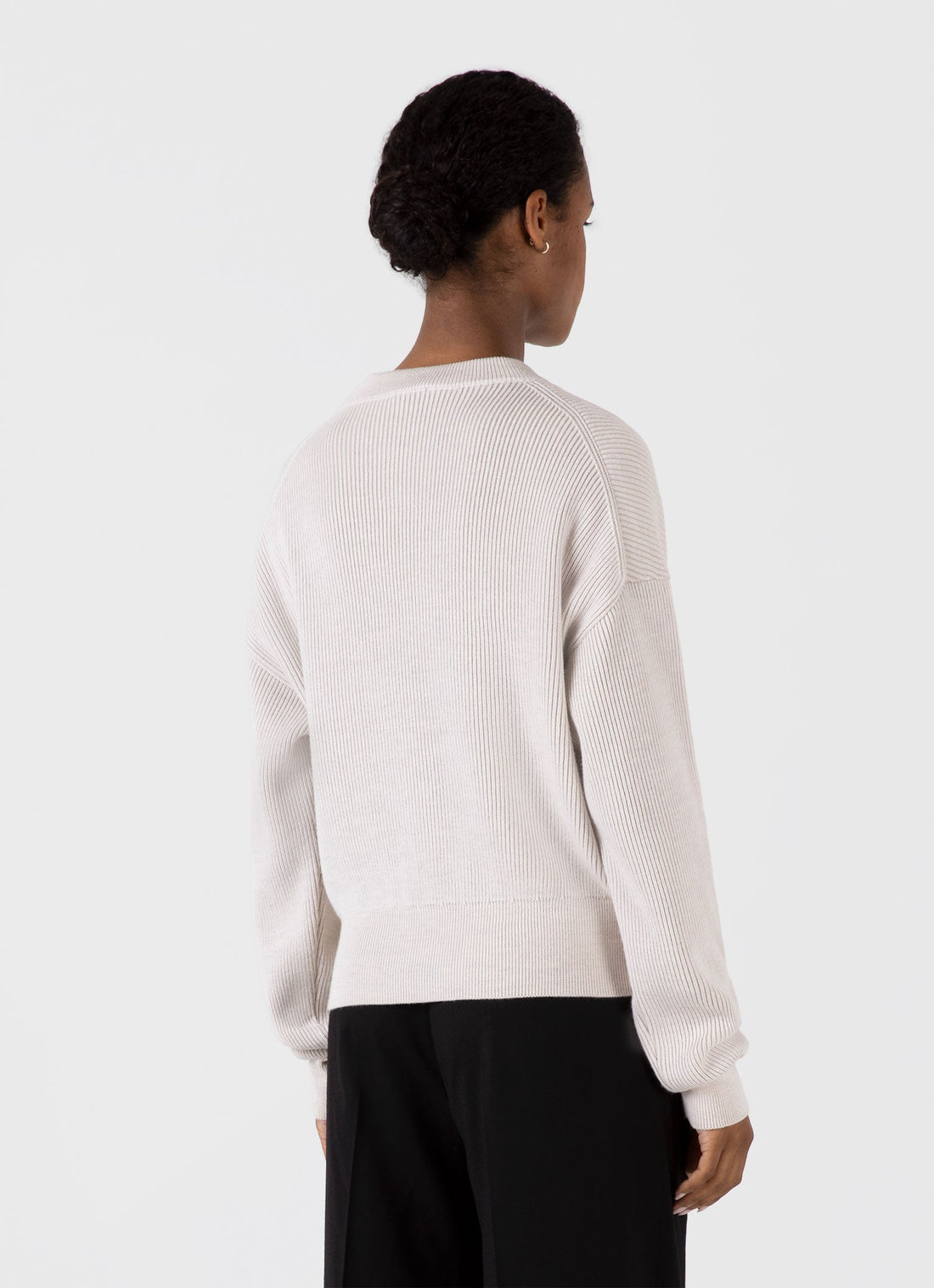 Women's Ribbed Crew Neck Jumper in Ecru