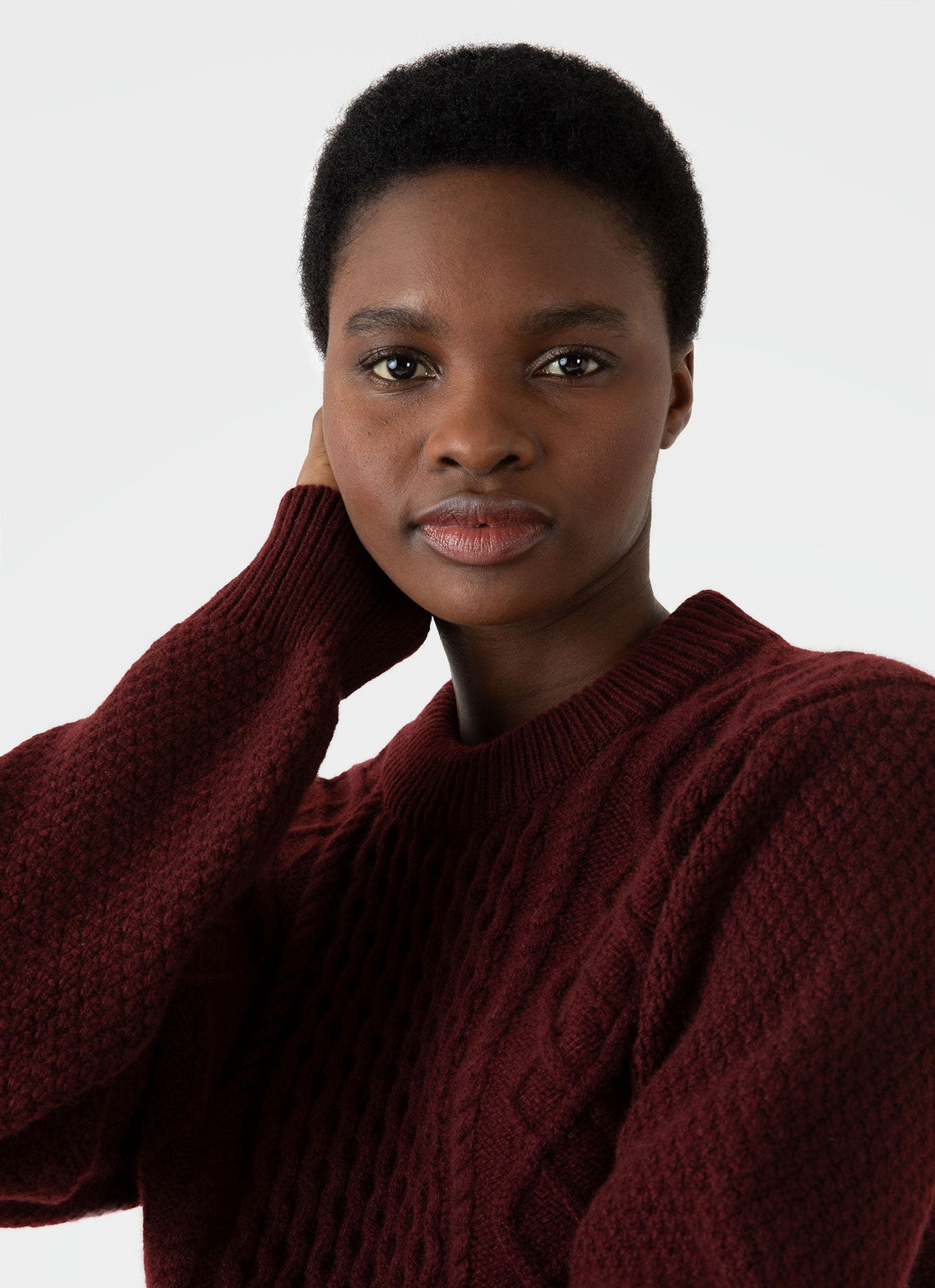 Women's Cable Knit Jumper in Maroon