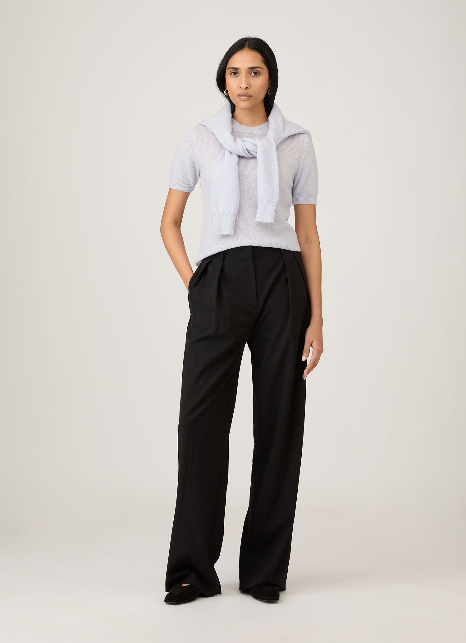 Women's Cashmere T-Shirt in Ice Blue