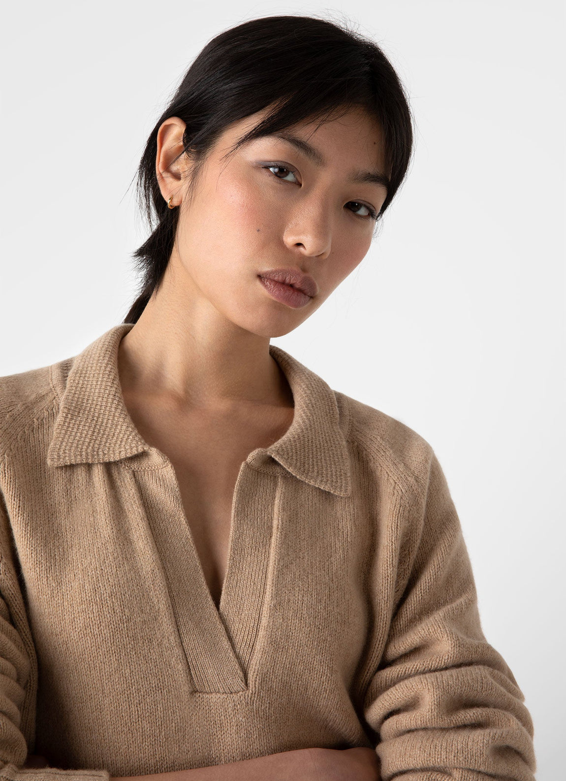 Women's Lambswool Polo Jumper in Light Camel