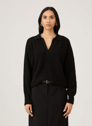 Women's Lambswool Polo Neck Jumper in Black