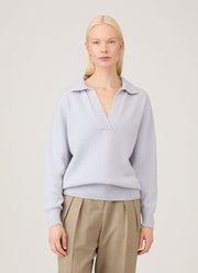 Women's Lambswool Polo Neck Jumper in Ice Blue