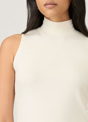 Women's Sleeveless High Neck Top in Ecru