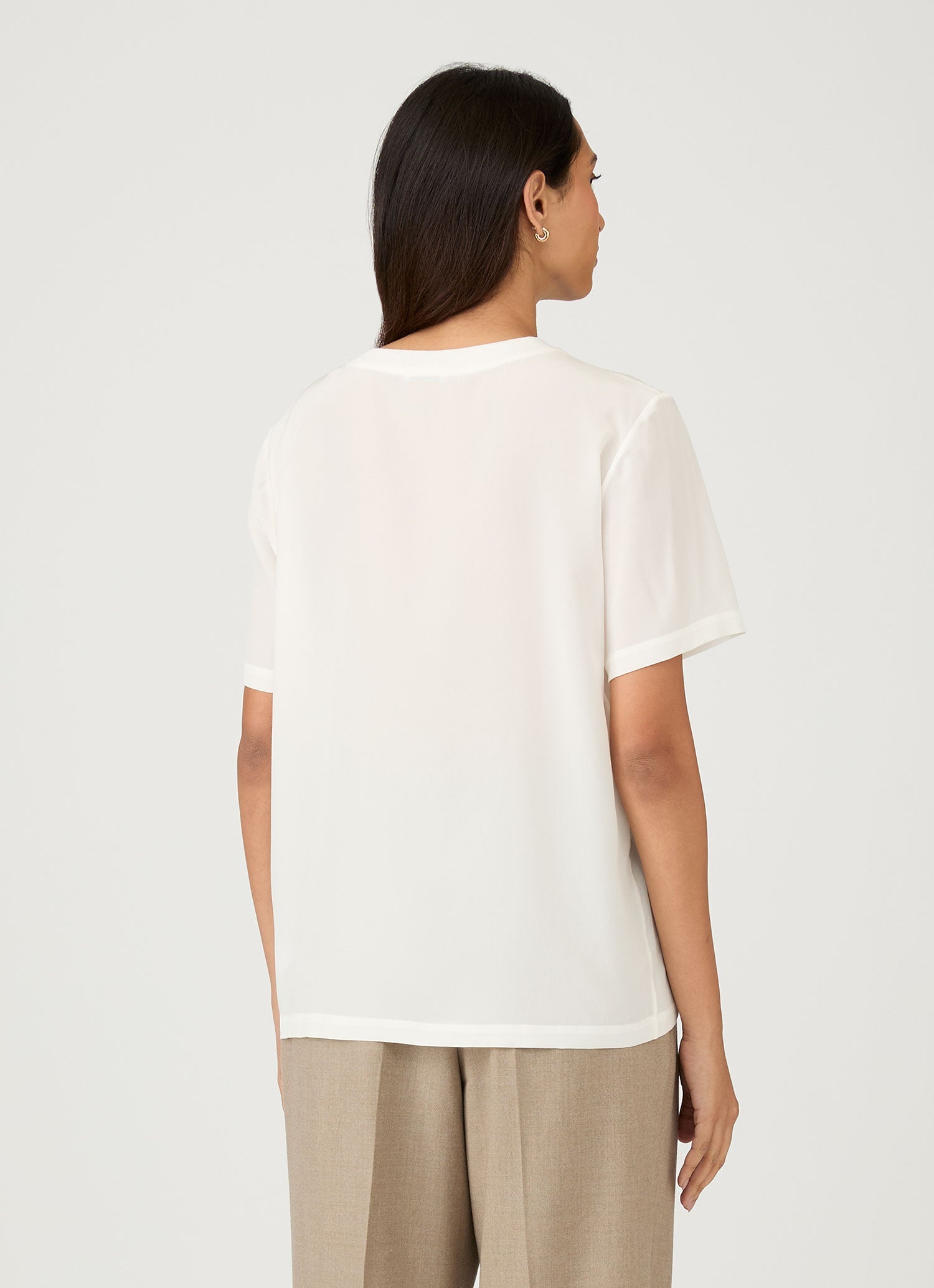 Women's Woven Silk T-shirt in Ecru
