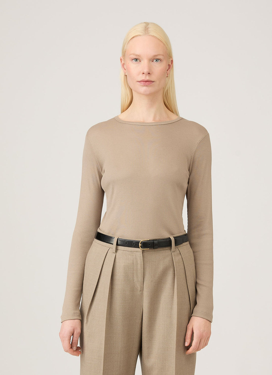 Women's Long Sleeve Ribbed T-shirt in Mink