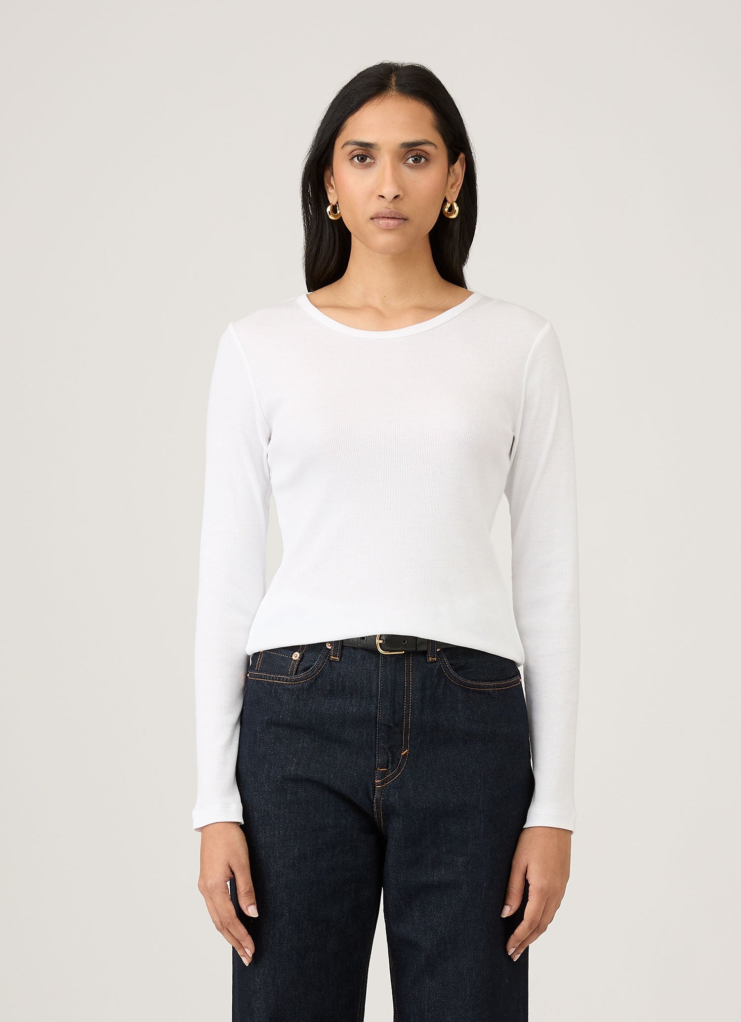 リブロングスリーブTシャツ（White）| Sunspel