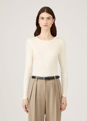 Women's Long Sleeve Ribbed T-shirt in Ecru