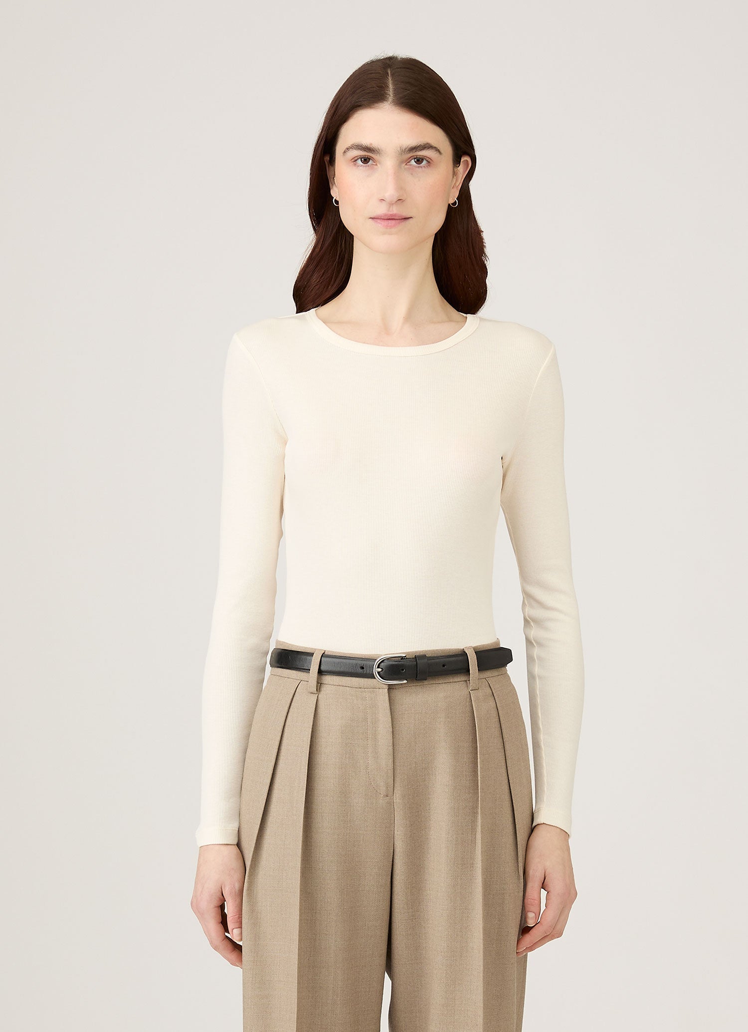 Women's Long Sleeve Ribbed T-shirt in Ecru