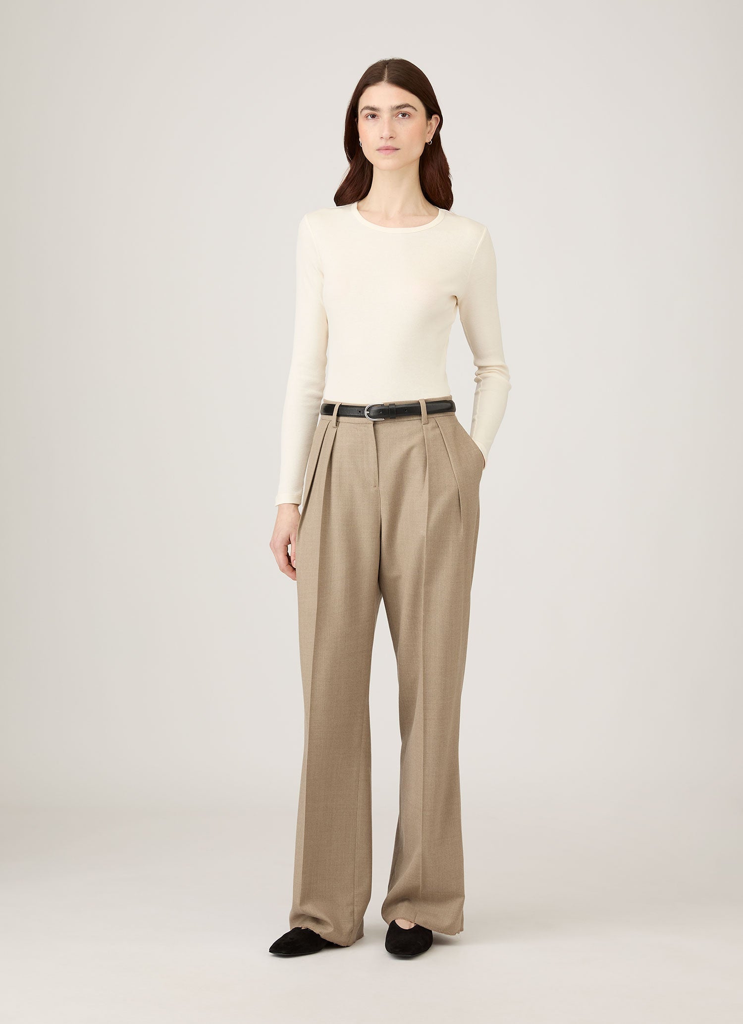 Women's Long Sleeve Ribbed T-shirt in Ecru