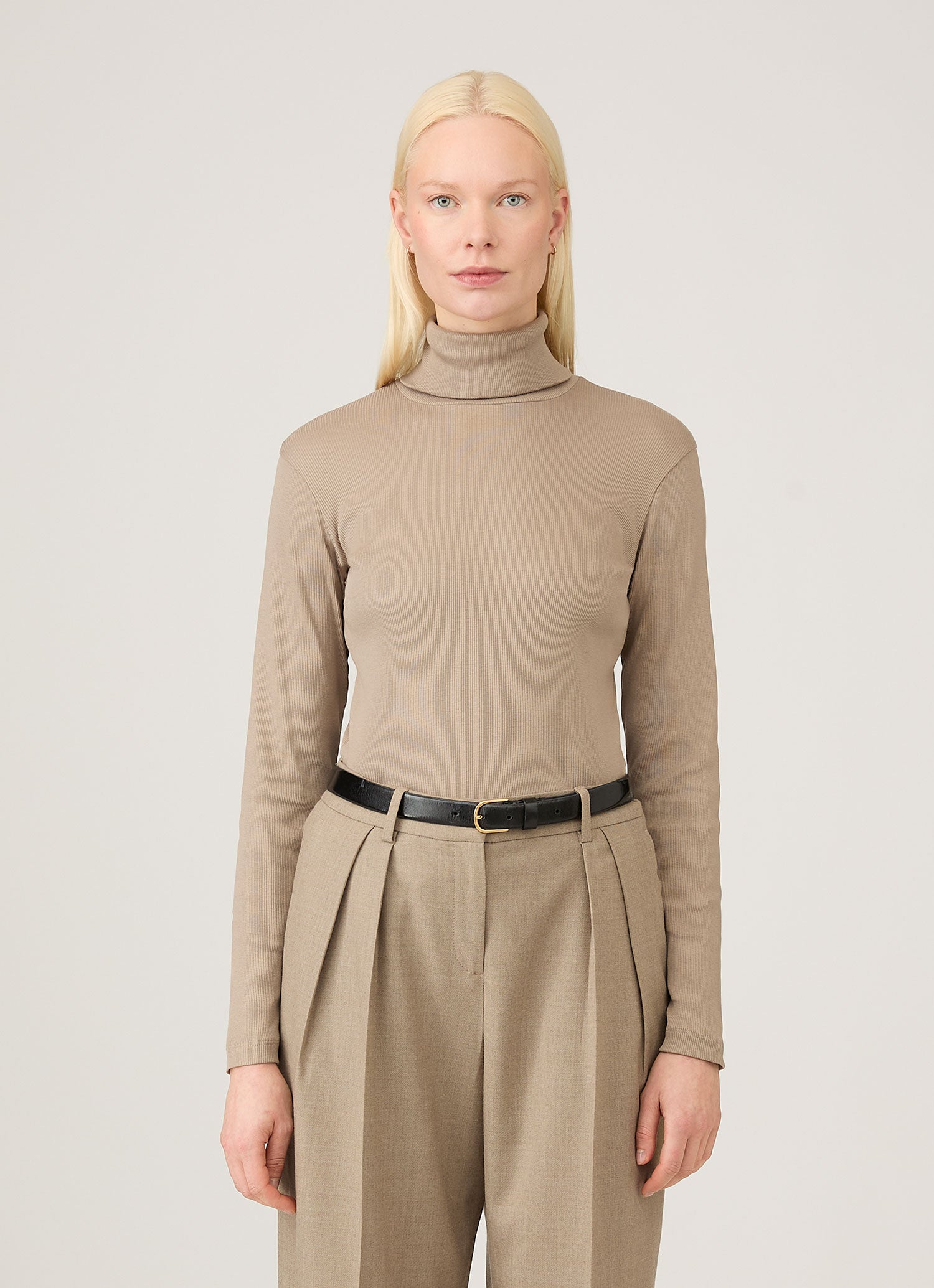 Women's Ribbbed Roll Neck in Mink