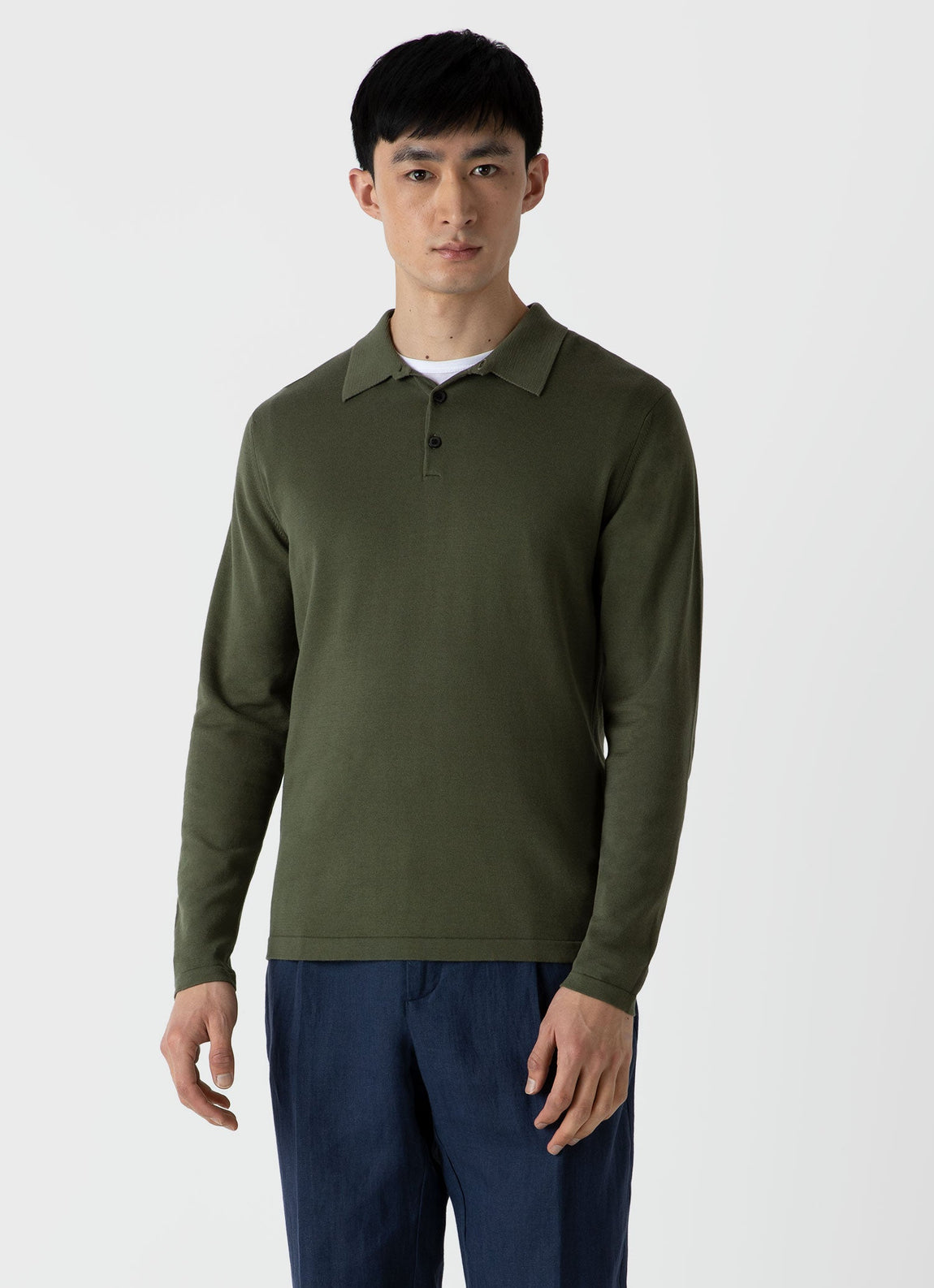 Men's Sea Island Cotton Long Sleeve Polo Shirt in Hunter Green