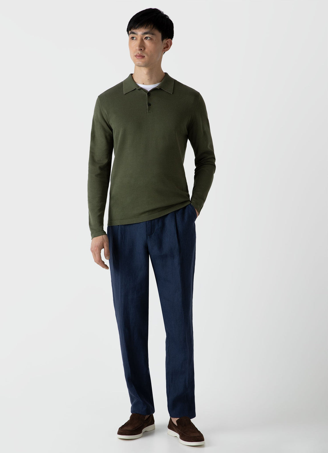 Men's Sea Island Cotton Long Sleeve Polo Shirt in Hunter Green