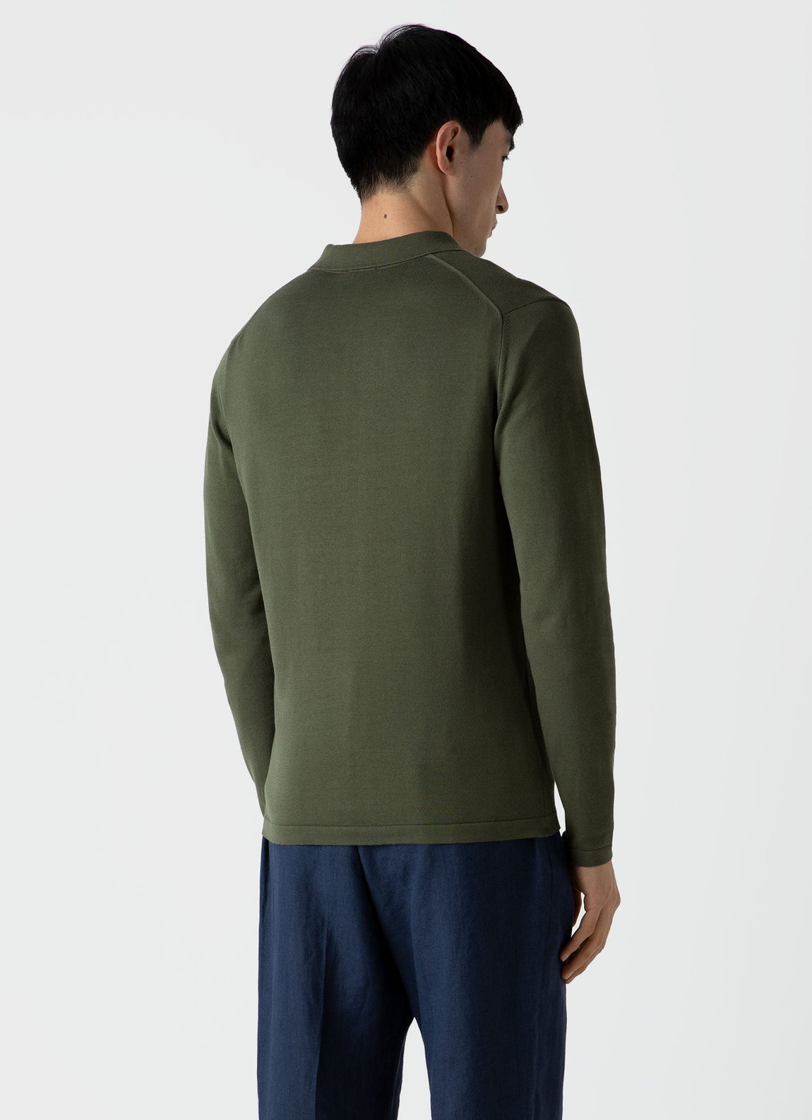 Men's Sea Island Cotton Long Sleeve Polo Shirt in Hunter Green