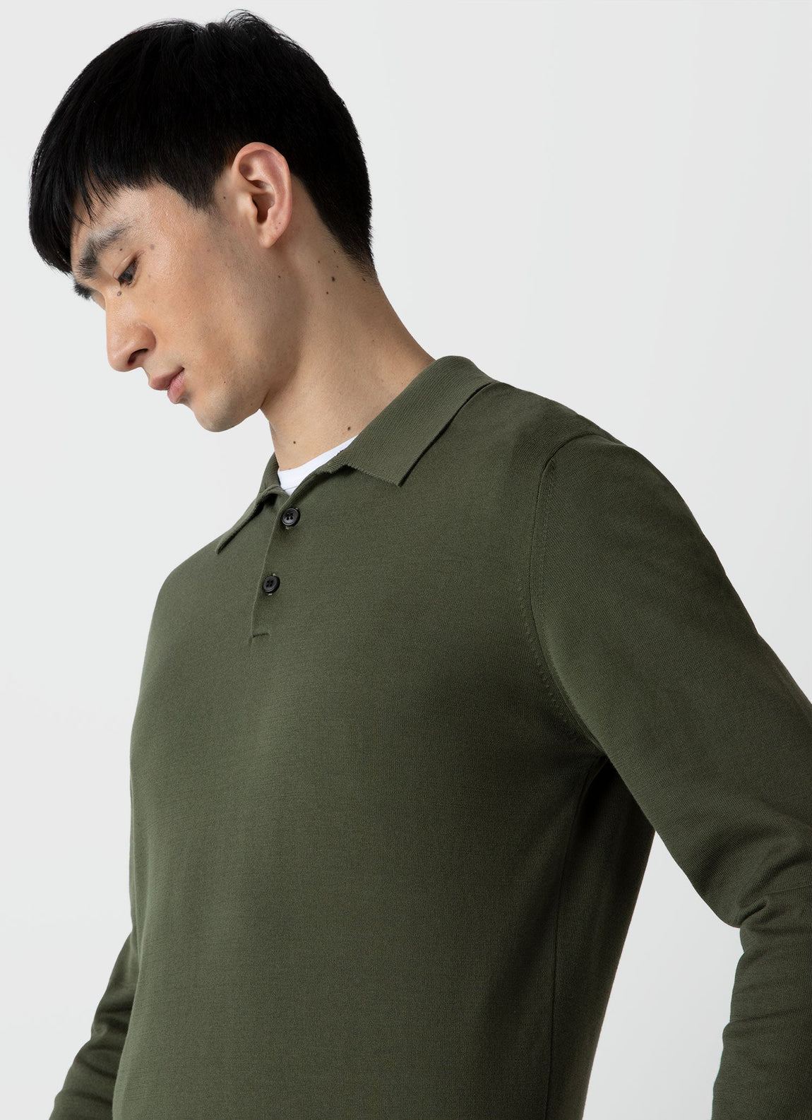 Men's Sea Island Cotton Long Sleeve Polo Shirt in Hunter Green