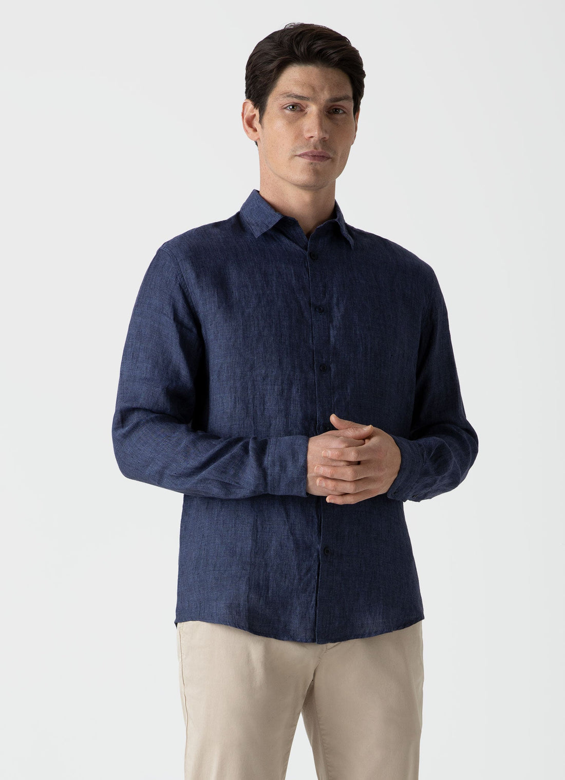 Men's Linen Shirt in Navy Melange