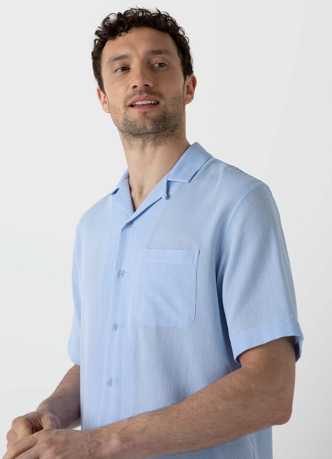 Men's Waffle Camp Collar Shirt in Cool Blue