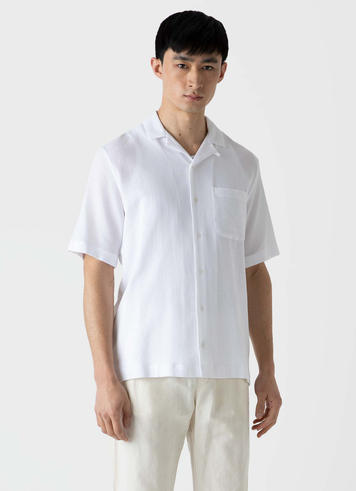 Men's Waffle Camp Collar Shirt in White