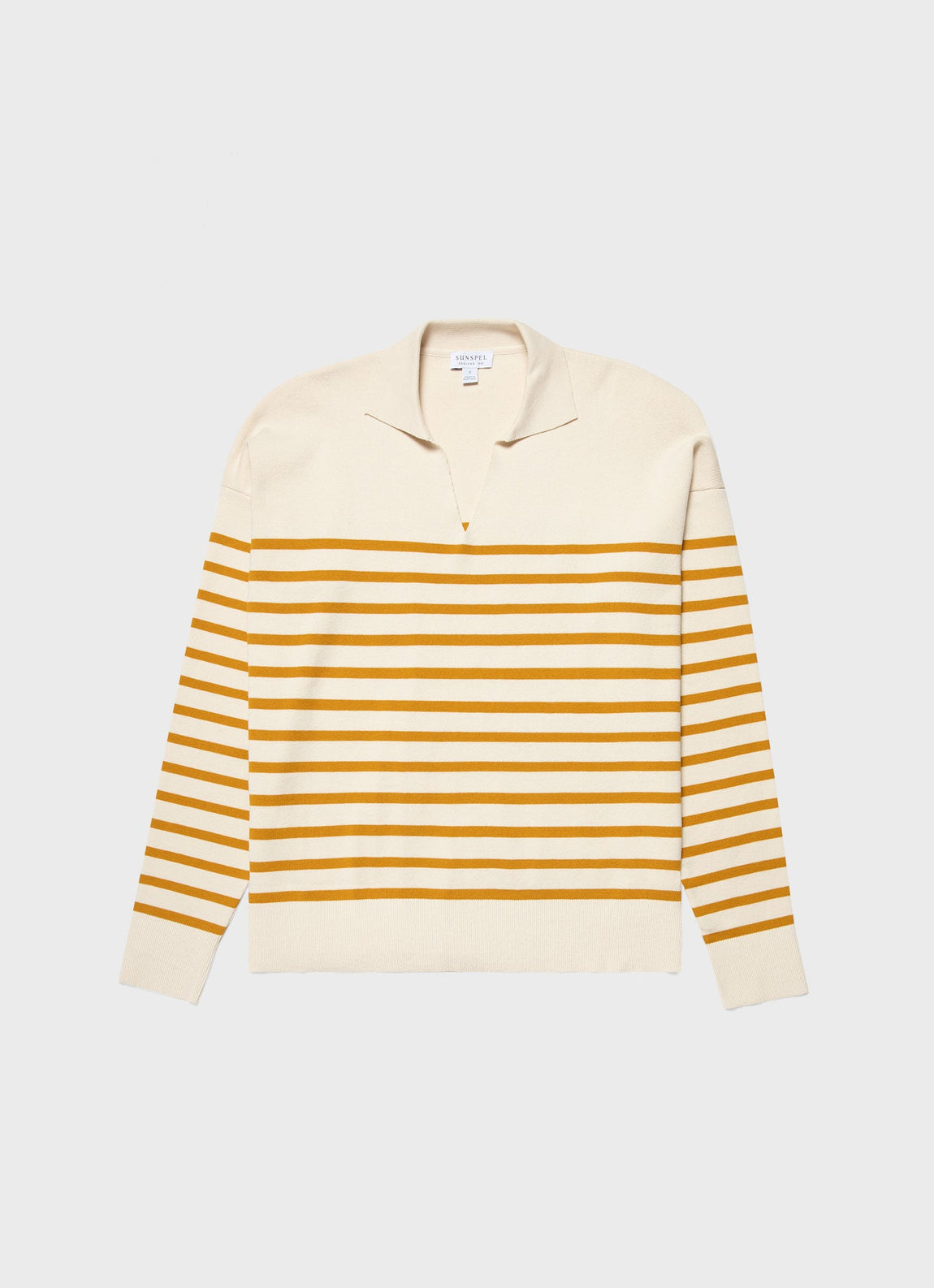 Women's Open Neck Jumper in Ecru/Cider Breton Stripe