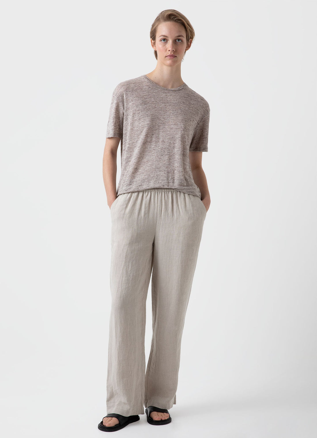 Women's Linen T-shirt in Oatmeal Melange