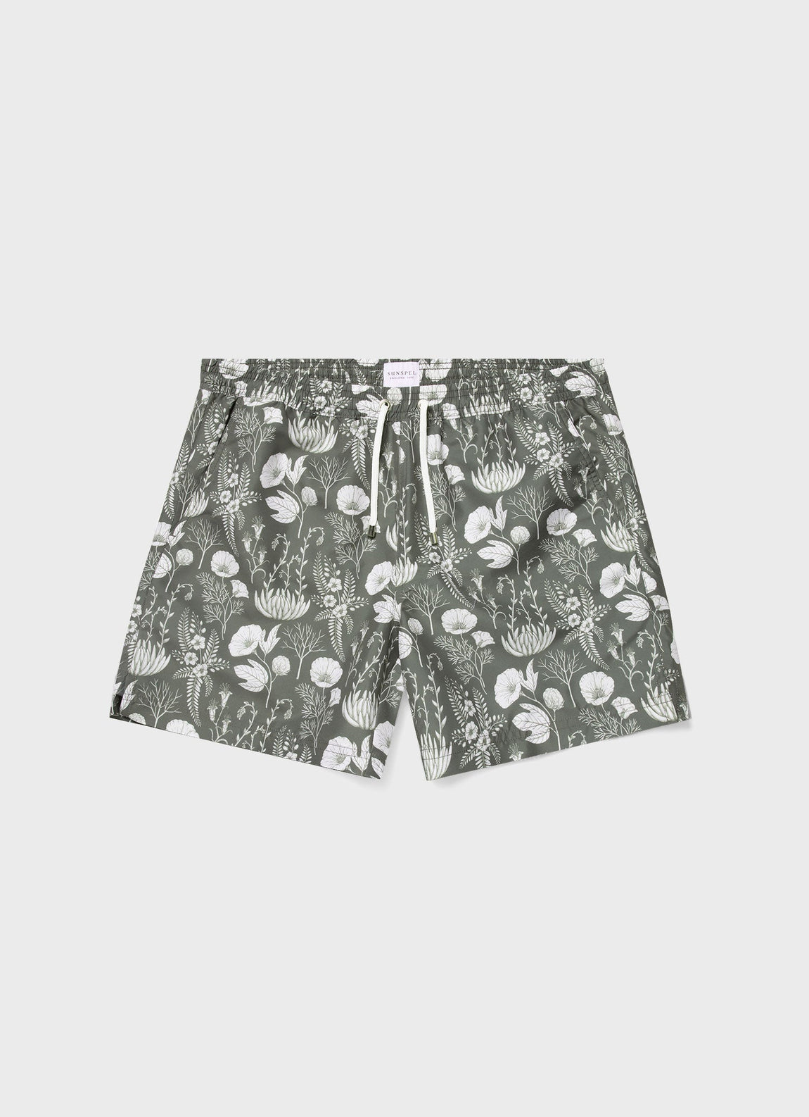 Men's Leaf Print Swim Short in Pale Khaki