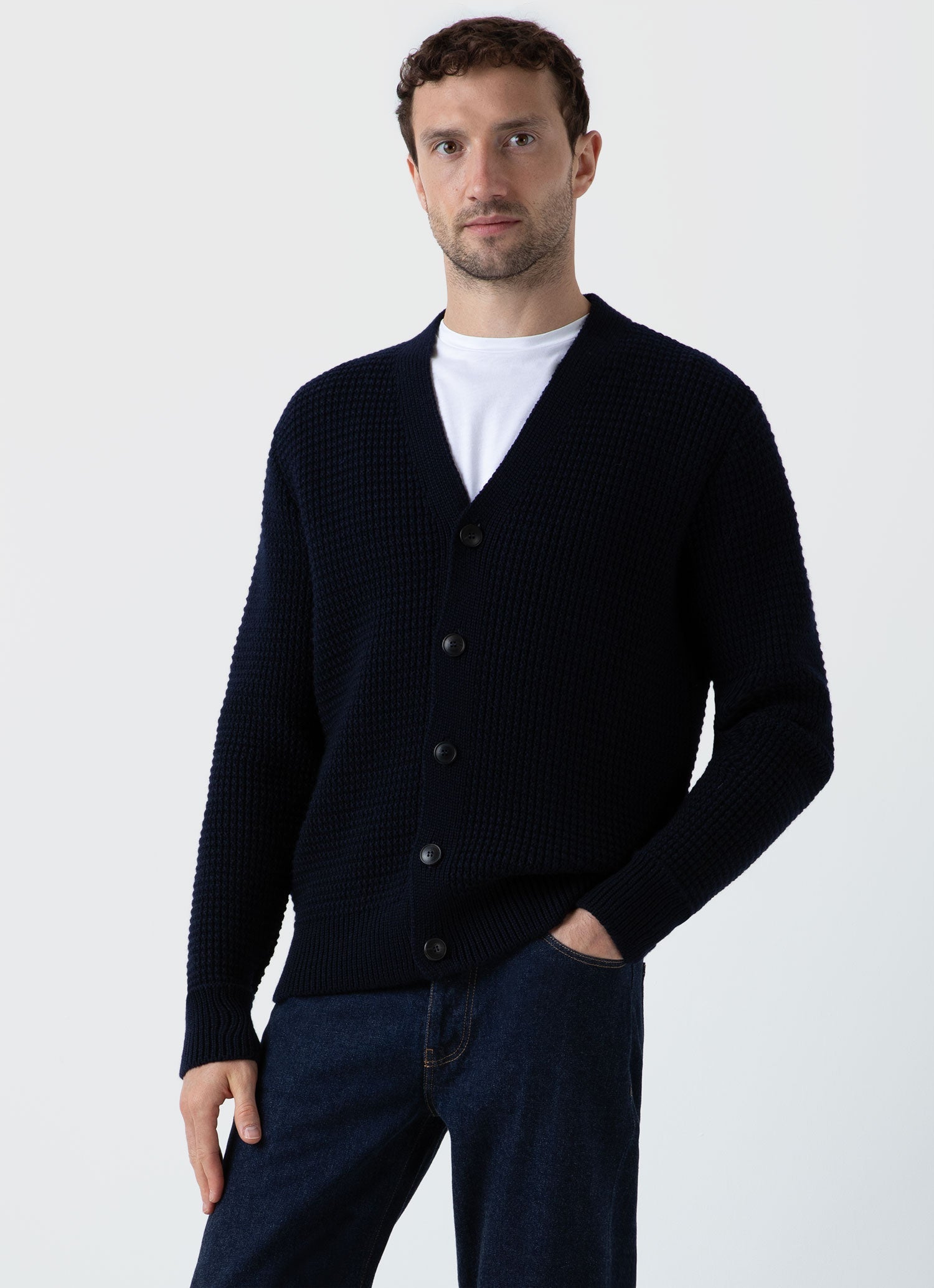 Men's Fisherman Cardigan in Navy