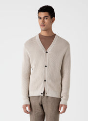 Men's Textured Knit Cardigan in Ecru