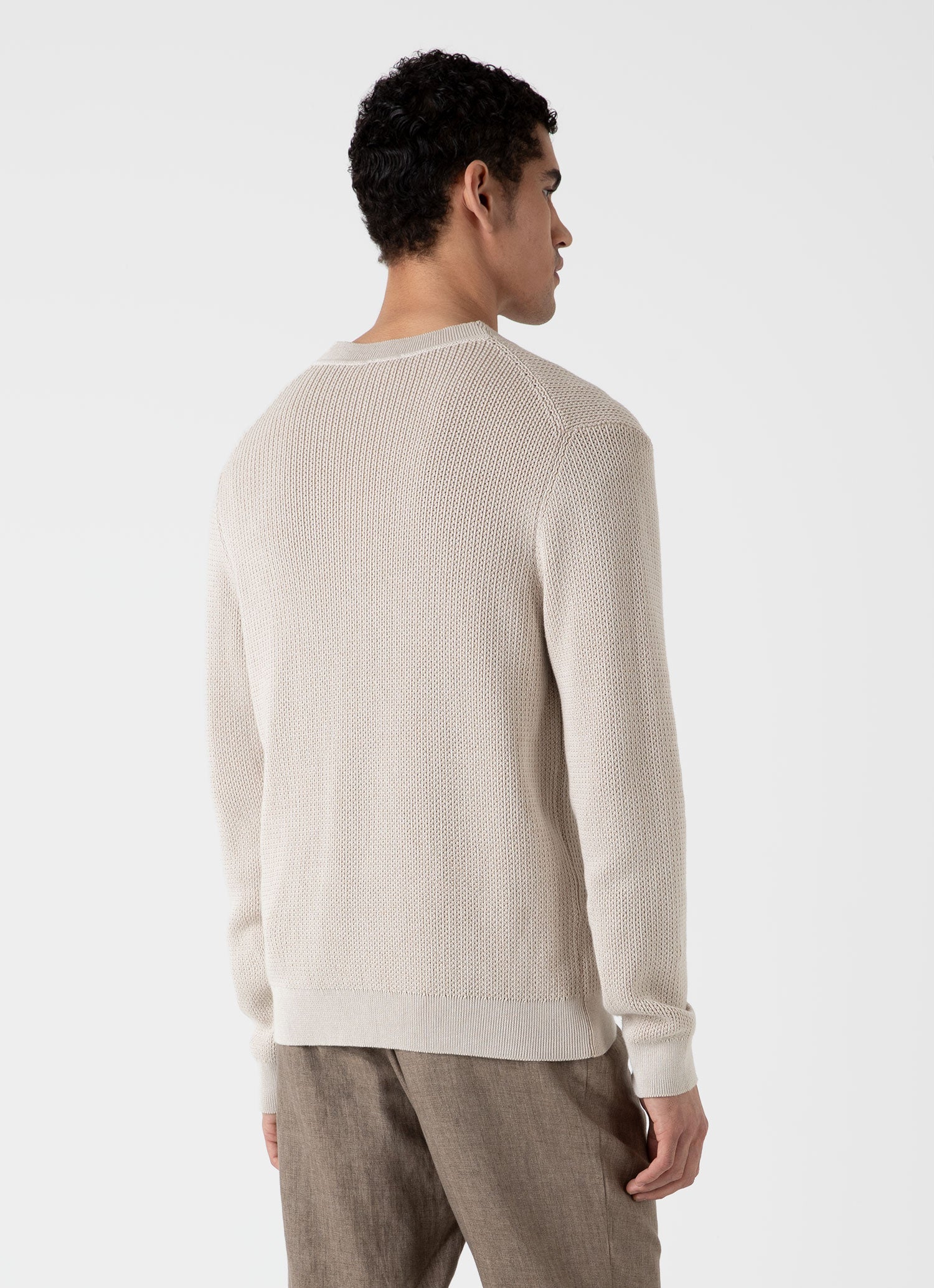 Men's Textured Knit Cardigan in Ecru