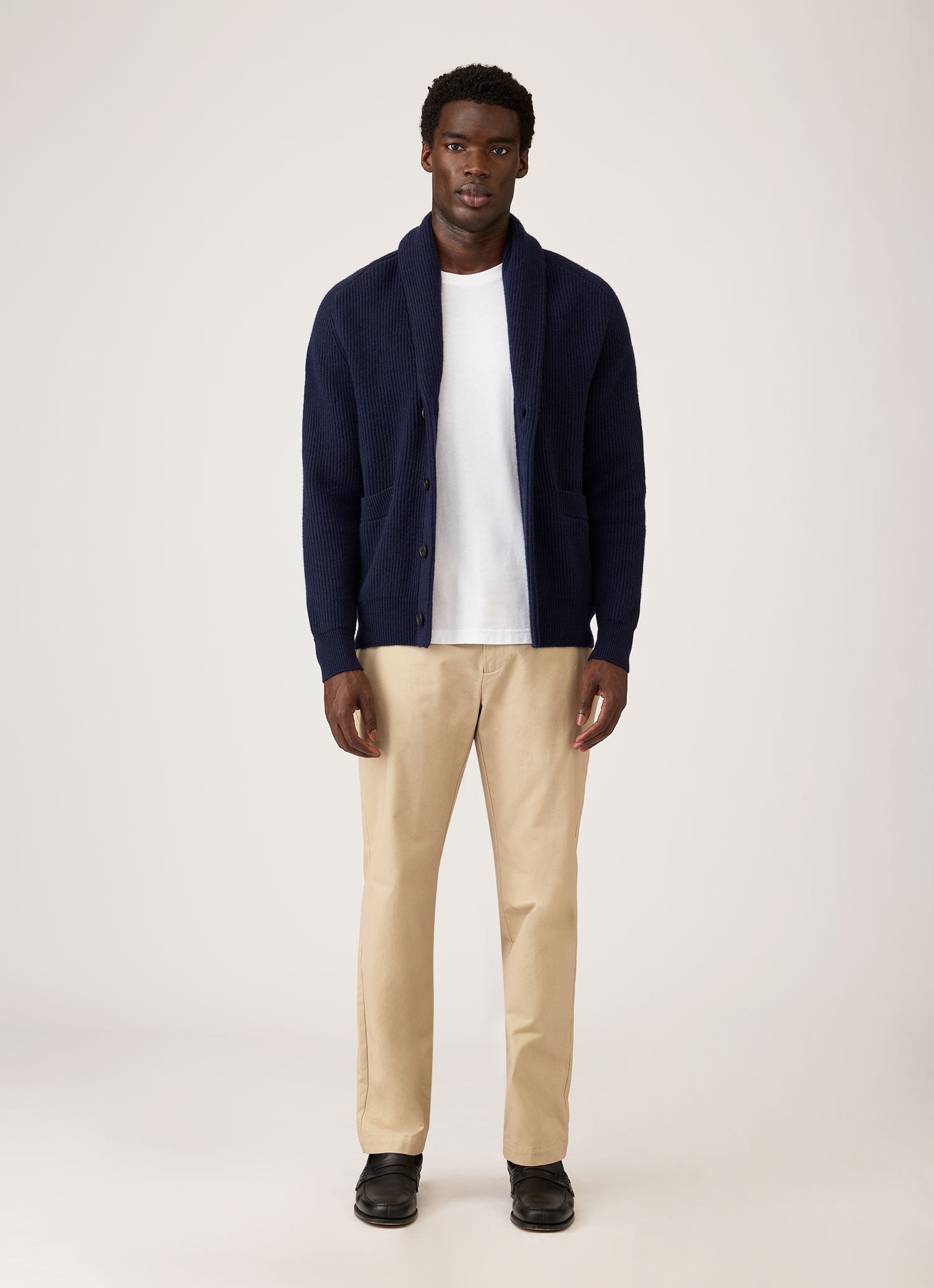 ラムズウール カシミヤ ショールカーディガン（Navy） | Sunspel