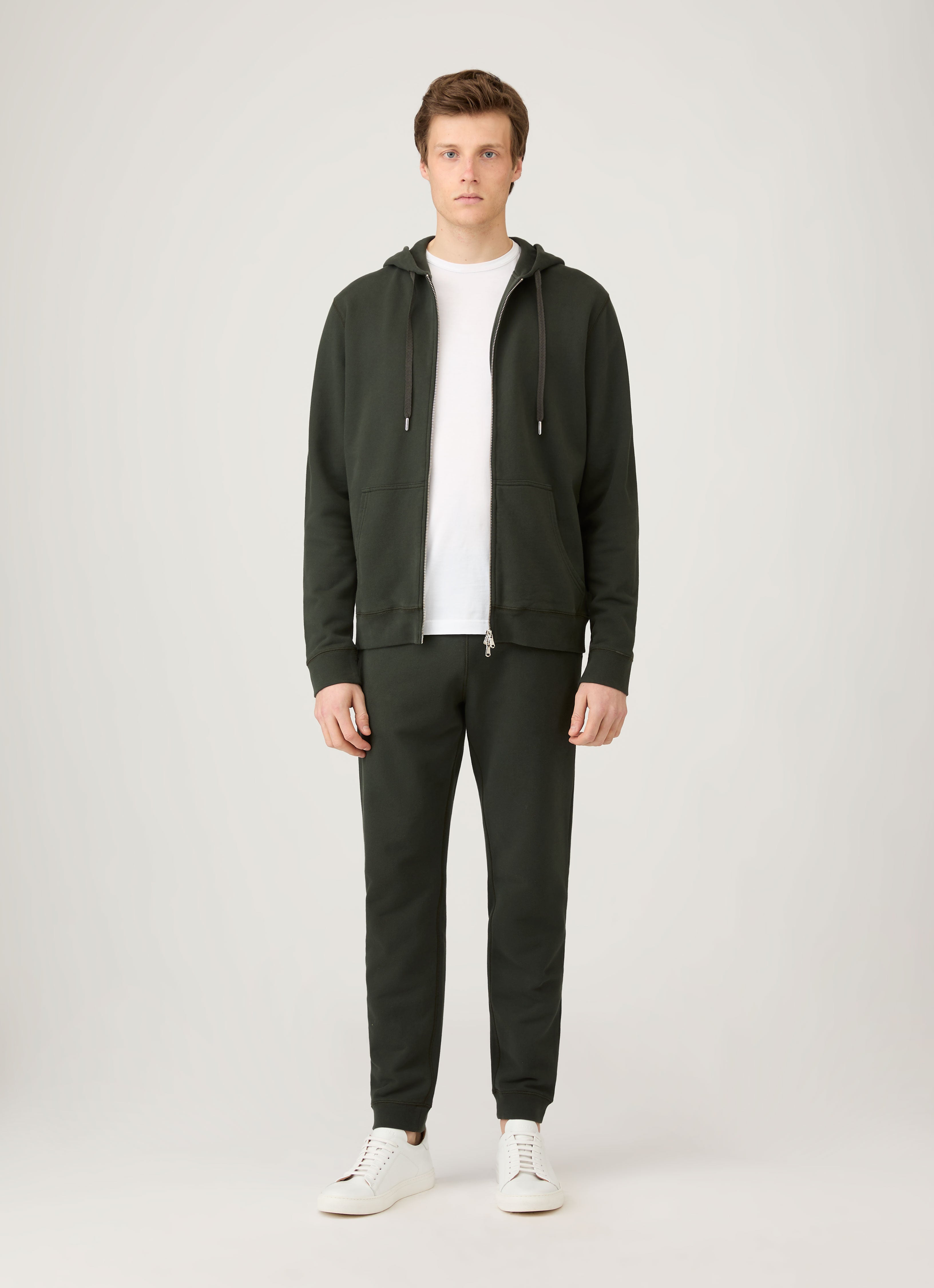 【関税込み】Sunspel フーディ & ジップアップ ハーフジップループバックスウェットシャツ （Navy）| Sunspel
