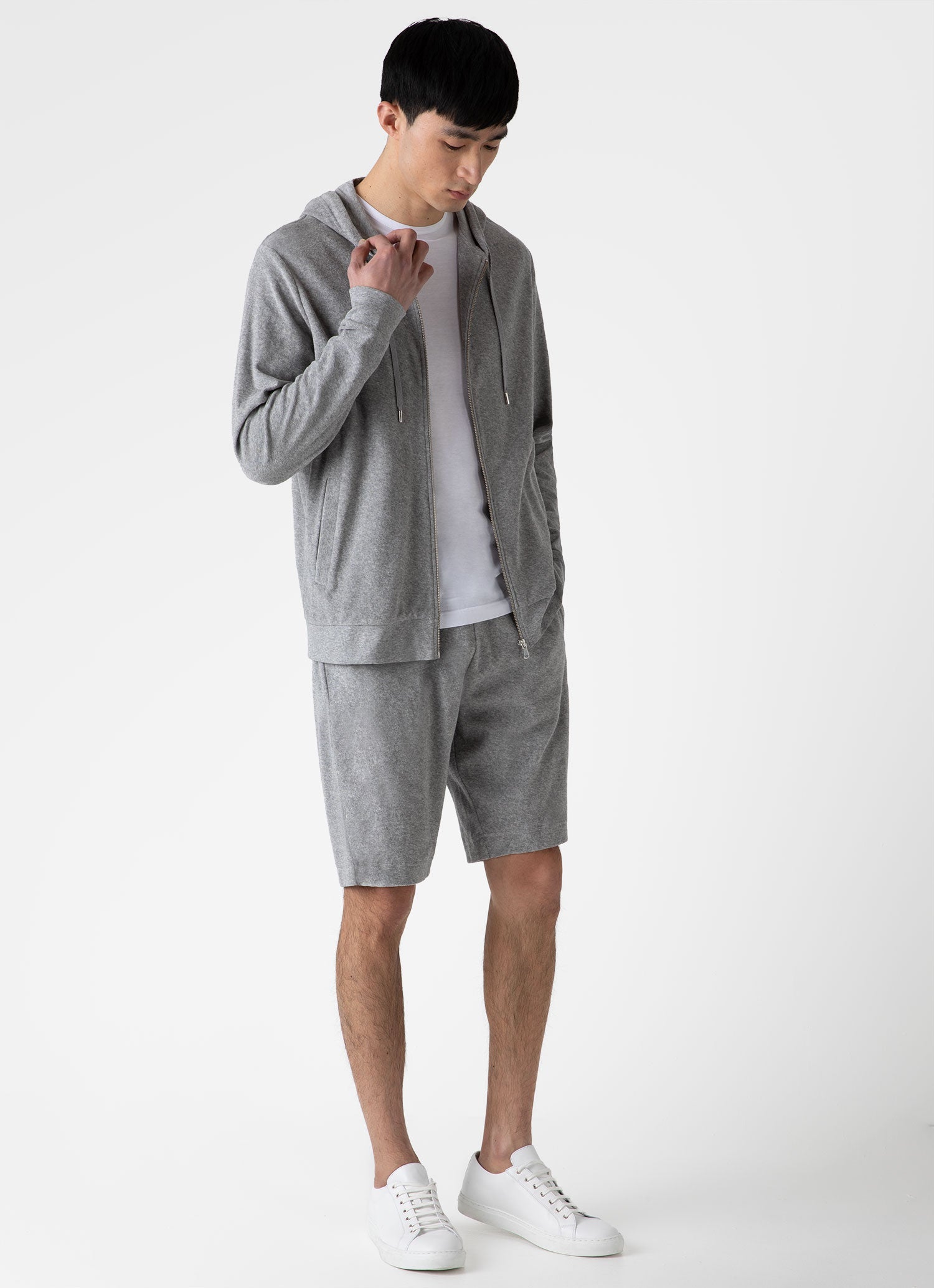 Men's Towelling Hoody in Grey Melange