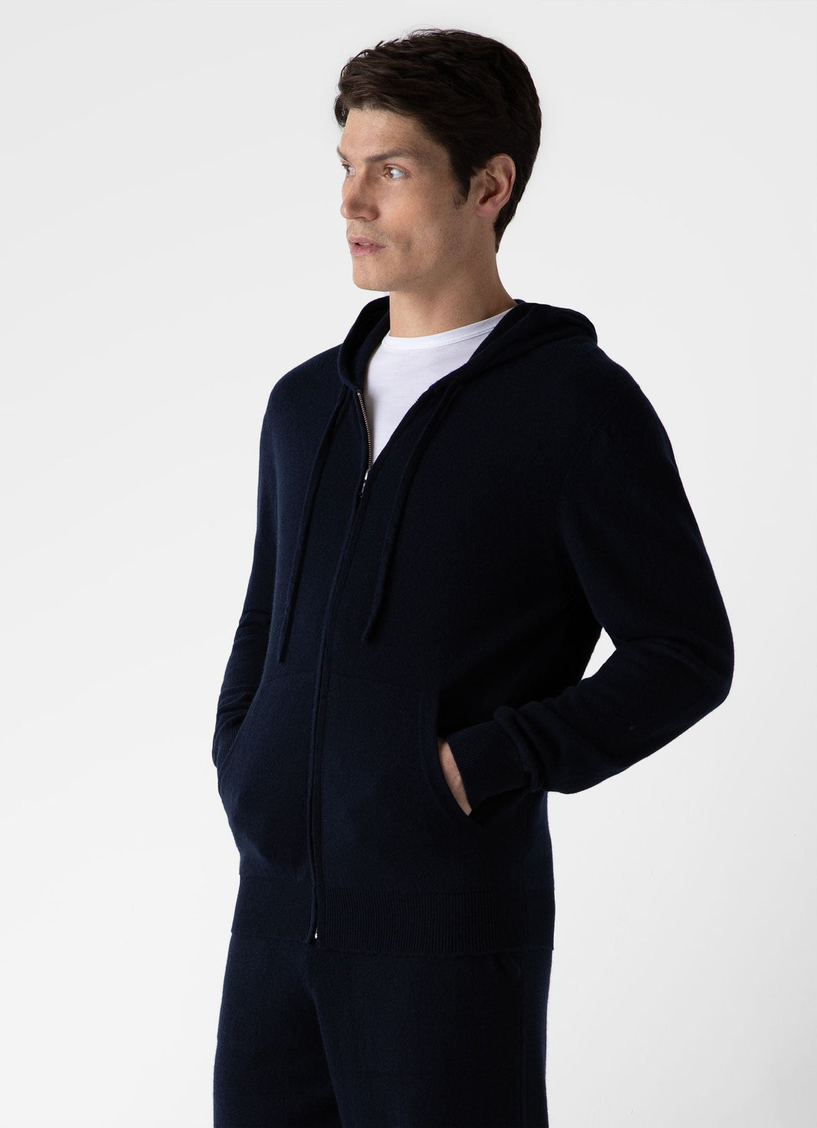 Men's Cashmere Zip Hoody in Navy