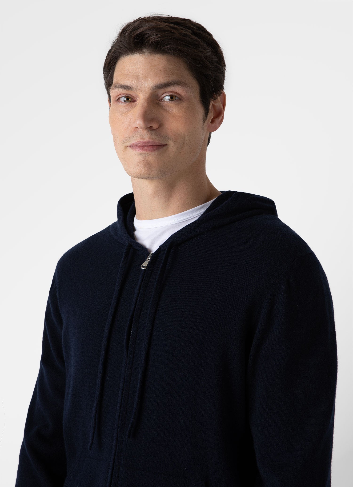 Men's Cashmere Zip Hoody in Navy