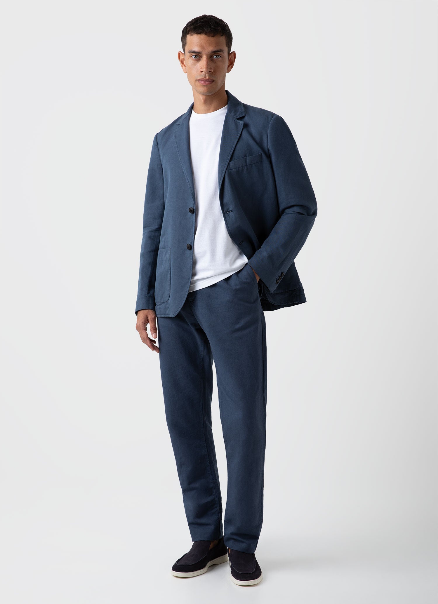 Men's Cotton Linen Unstructured Blazer in Shale Blue
