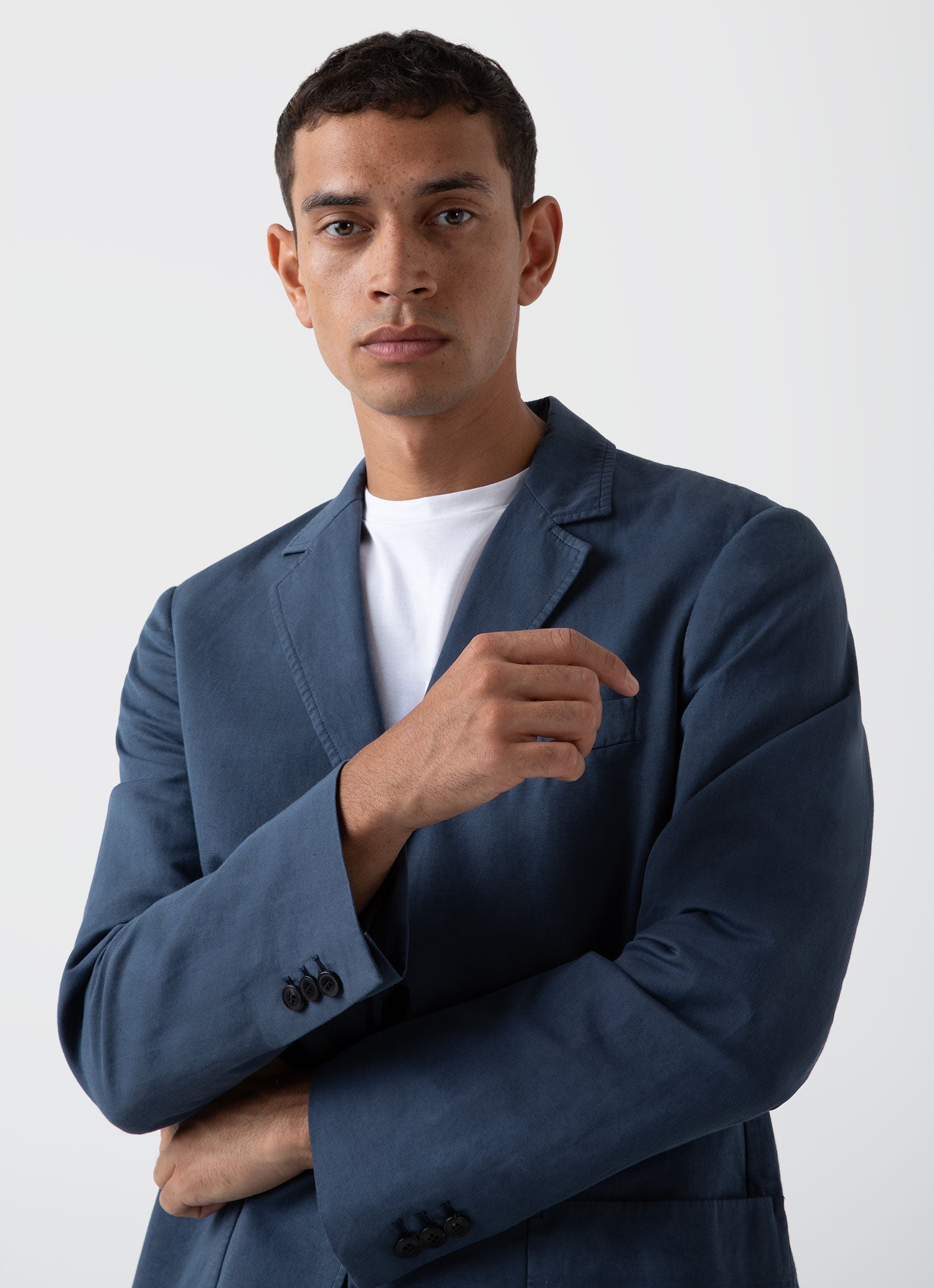 Men's Cotton Linen Unstructured Blazer in Shale Blue