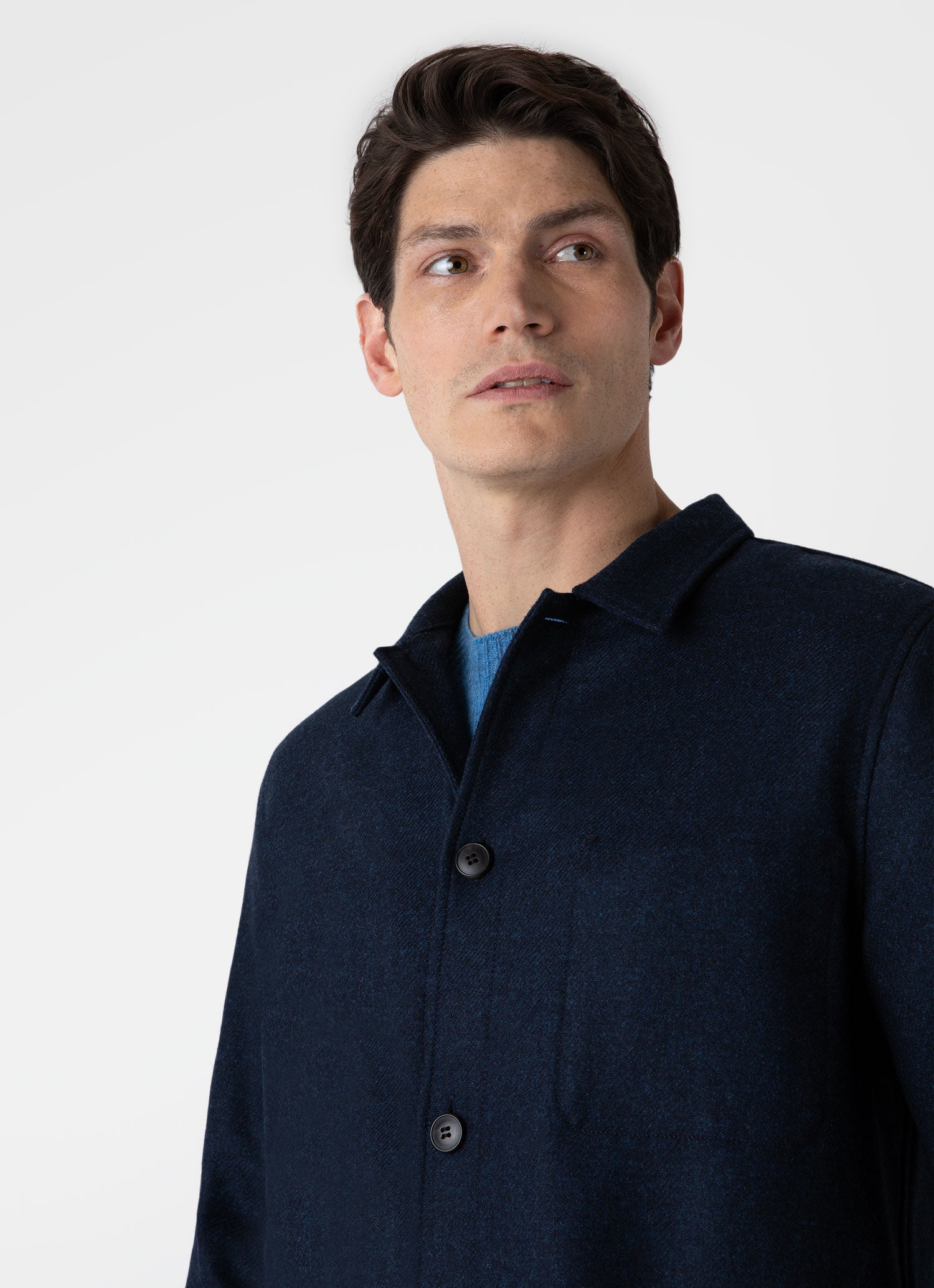 Mens Wool Twin Pocket Jacket in Light Navy Melange