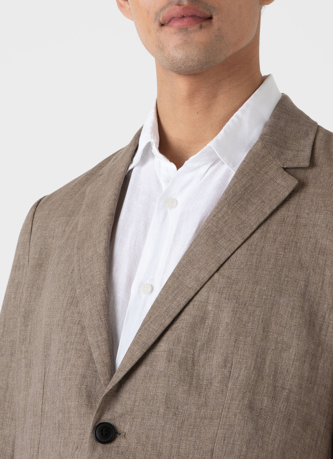 Men's Linen Unstructured Blazer in Dark Sand