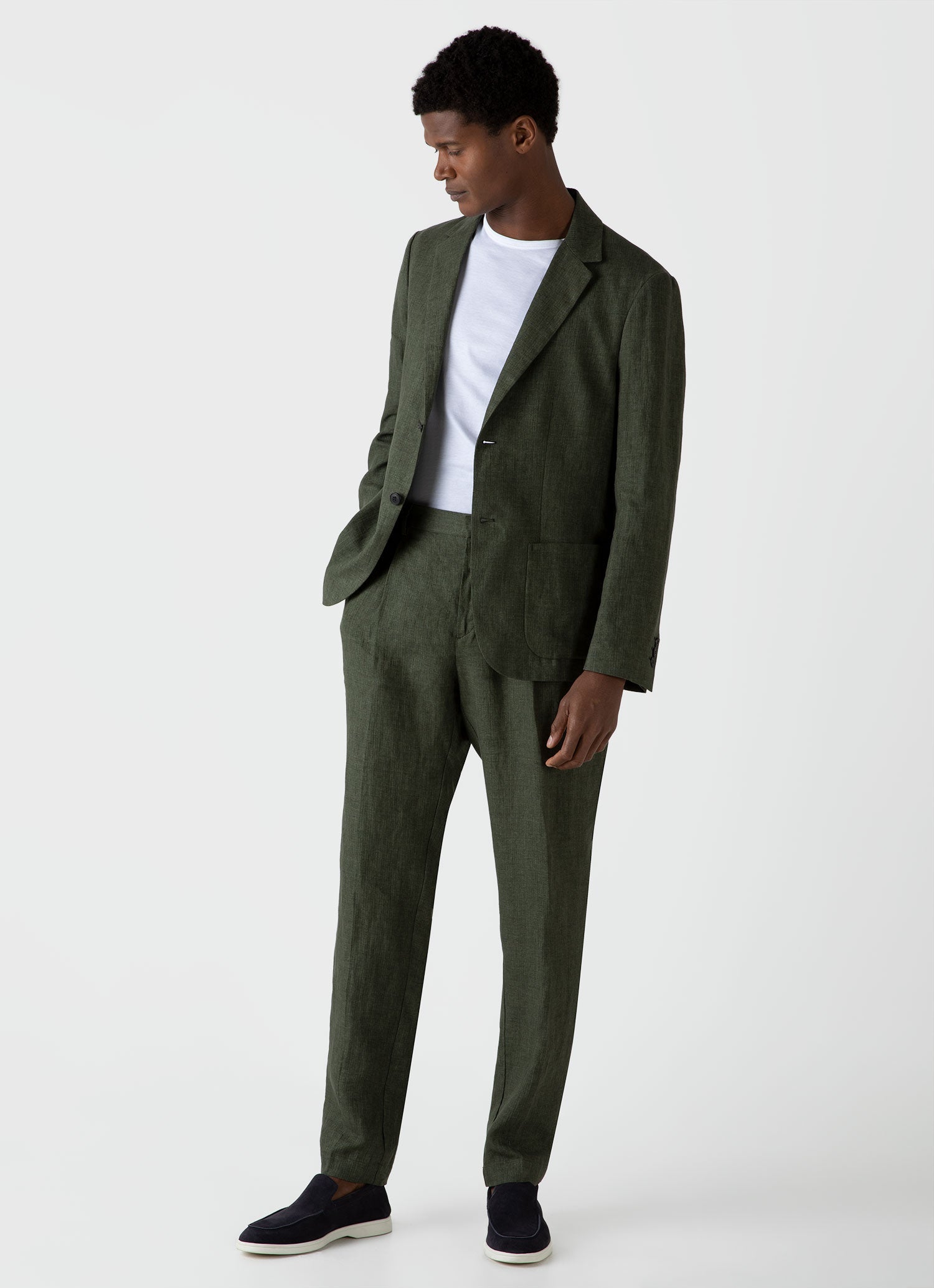 Men's Linen Blazer in Hunter Green