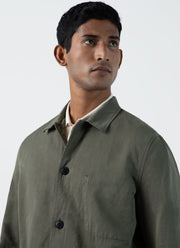 Men's Cotton Linen Twin Pocket Jacket in Khaki