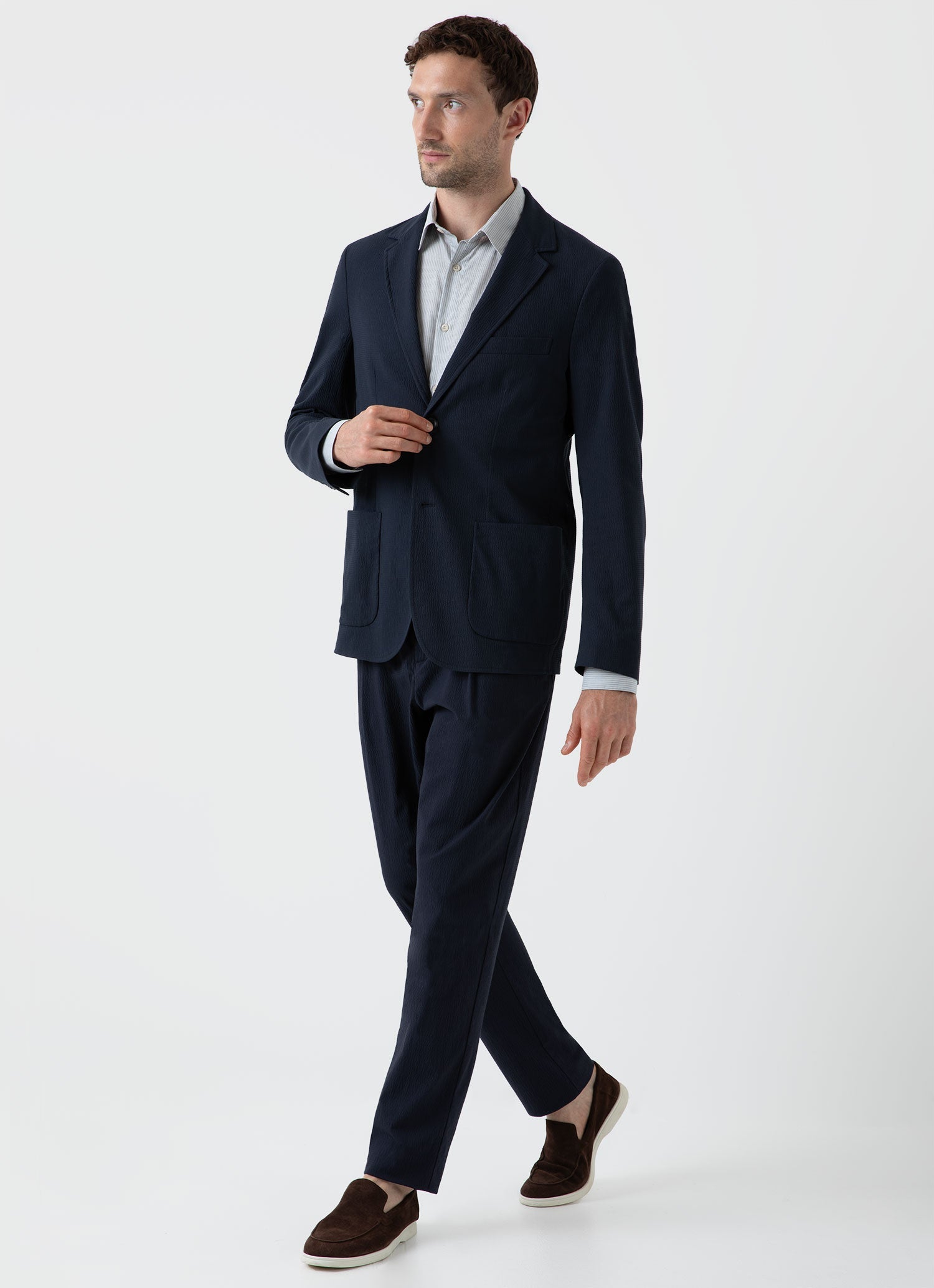 シアサッカーブレザー（Navy）| Sunspel