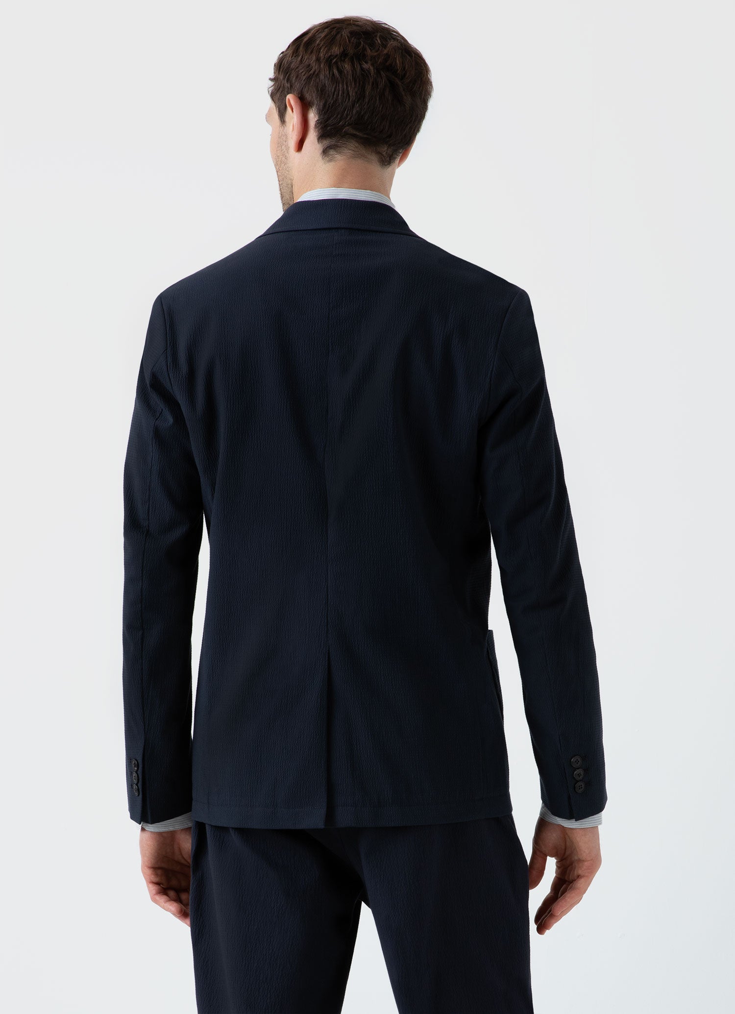 シアサッカーブレザー（Navy）| Sunspel