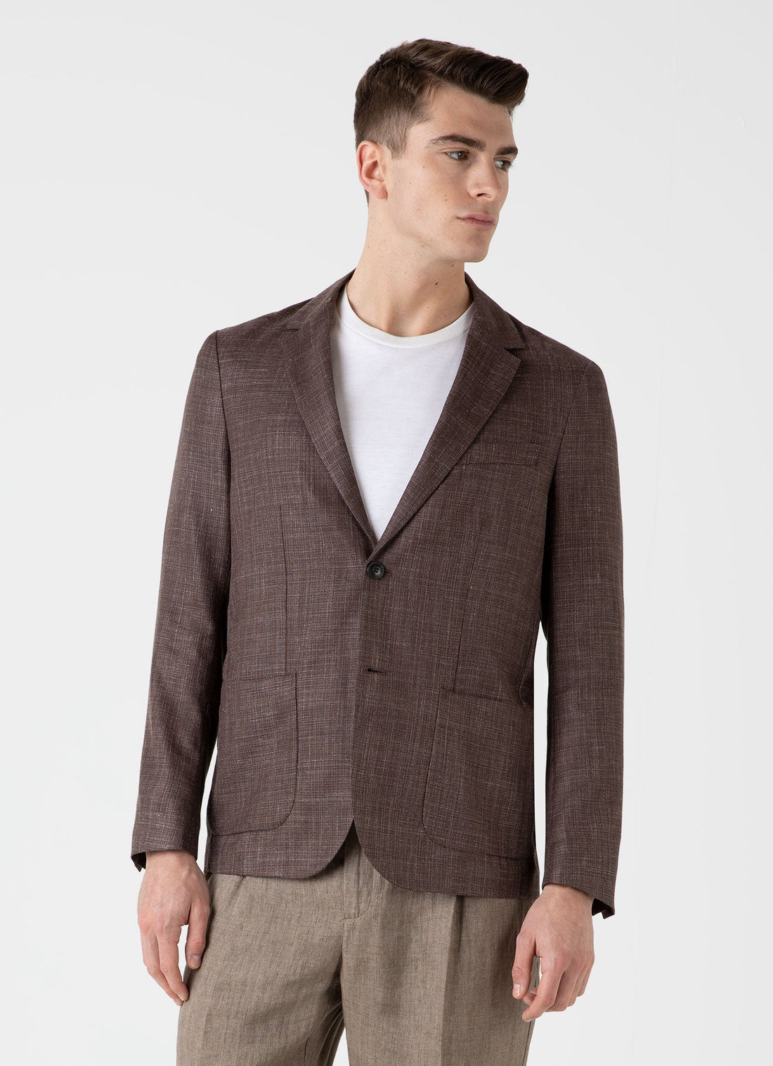 Men's Silk Linen Wool Blazer in Dark Sand