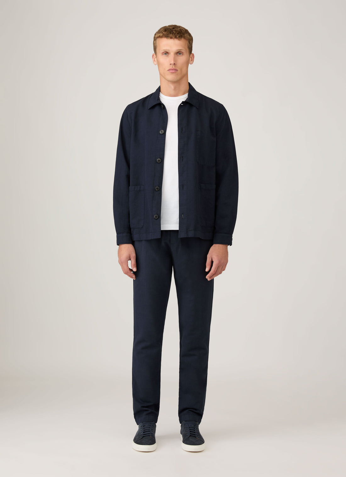 Men's Cotton Linen Twin Pocket Jacket in Navy