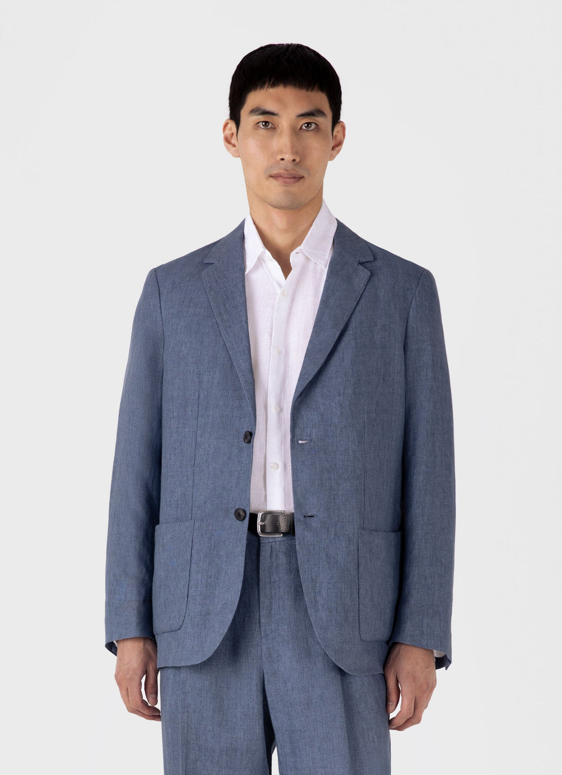 Men's Linen Two-Piece Suit in Soft Denim Melange
