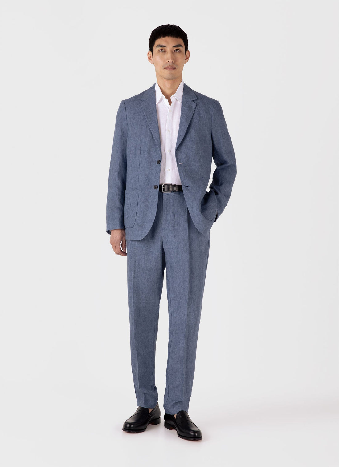 Men's Linen Two-Piece Suit in Soft Denim Melange