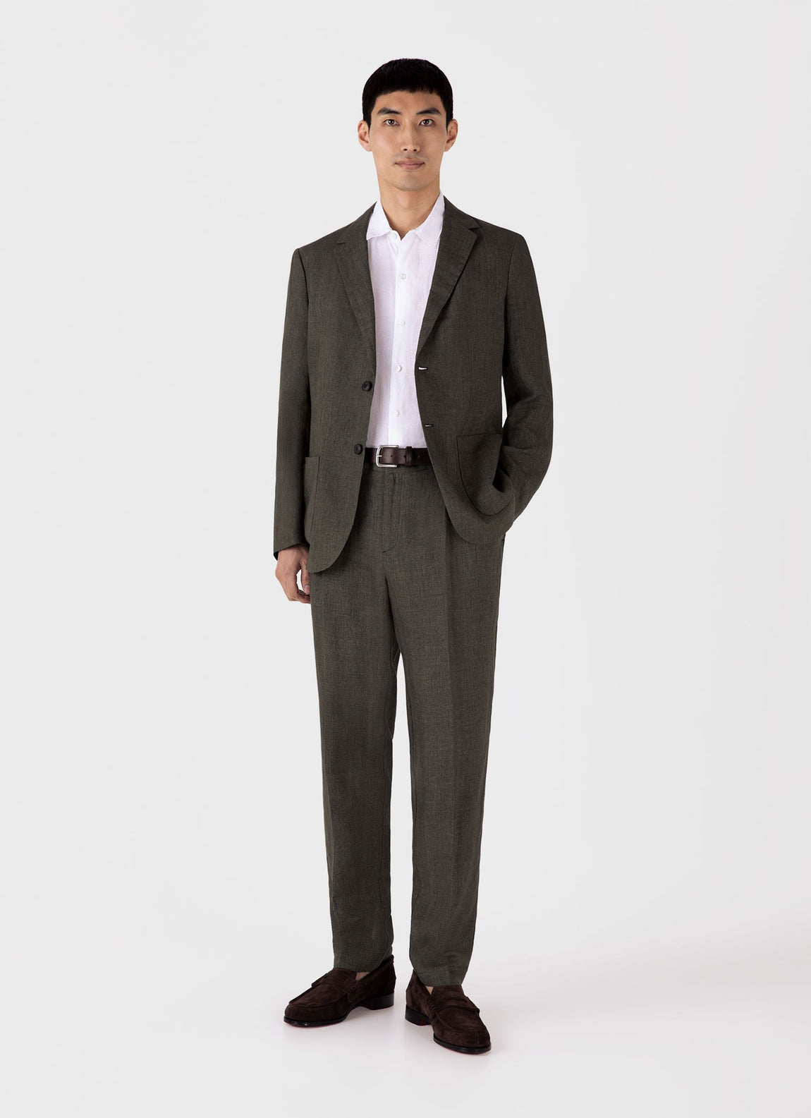 Men's Linen Two-Piece Suit in Hunter Green